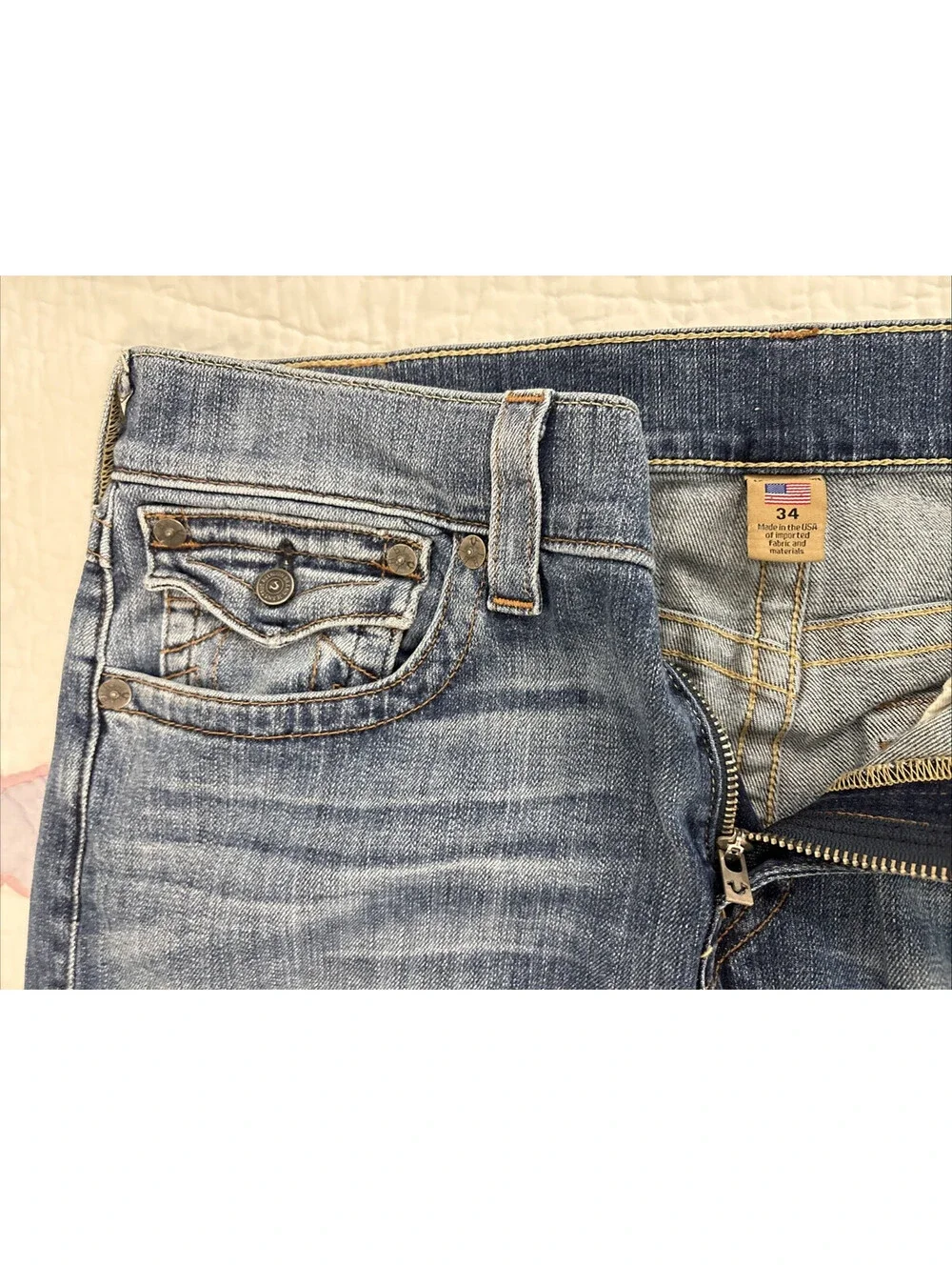 True Religion Ricky Relaxed Straight Jeans Mens 34 (Fits 37x34) Made in USA Y2K